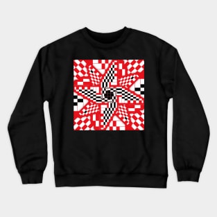 Red Black and White Checkered Pinwheel Optical Illusion Crewneck Sweatshirt